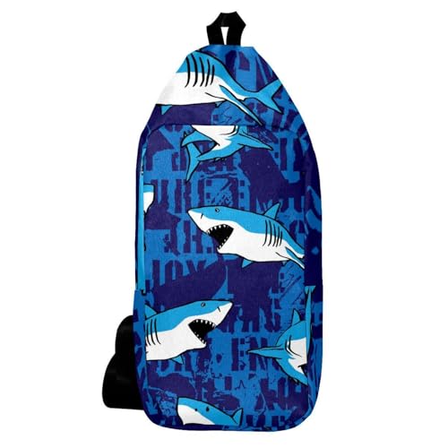Sac à dos à bandoulière requin bleu sac de poitrine multicolore unisexe