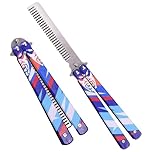 Butterfly Comb, Stainless Steel Folding Practice Combs, 3D Color Printing Tactical Butterfly-Open Pattern Trainer for Sport Outdoor Use (Blue)