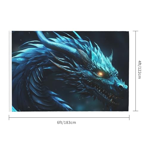 Drapeau extérieur robuste 1,2x1,8 m double face dragon cyan toutes saisons - 2