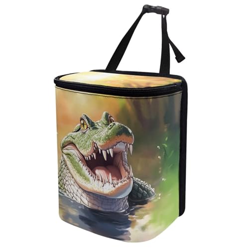 Image of DISNIMO Crocodile Hanging Car Trash Can Black Car Garbage Storage Bag with Lid Auto Rubbish Bin Leak-Proof Cars Trash Can Portable Organizer for Men Women Keeps Clean