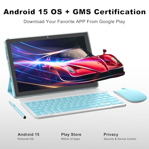 Image of ATOZEE 10 Inch Tablet Android 15 Tablets 2 in 1 Tablet with Keyboard 12GB RAM+64GB ROM(Supports 1TB Expansion) Tableta 2MP+8MP Camera 6000mAh Battery Mouse /Case /Stylus 5G WiFi-6 10.1 inch Android Tablets