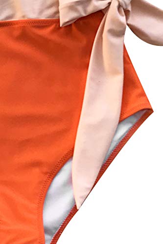 CUPSHE Women's Orange White Bowknot Bathing Suit Padded One Piece Swimsuit, XL
