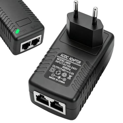 Auravale PoE Inyector 48V 0.5A 1000Mbps 802.3af Enchufe Pared para IP CAM