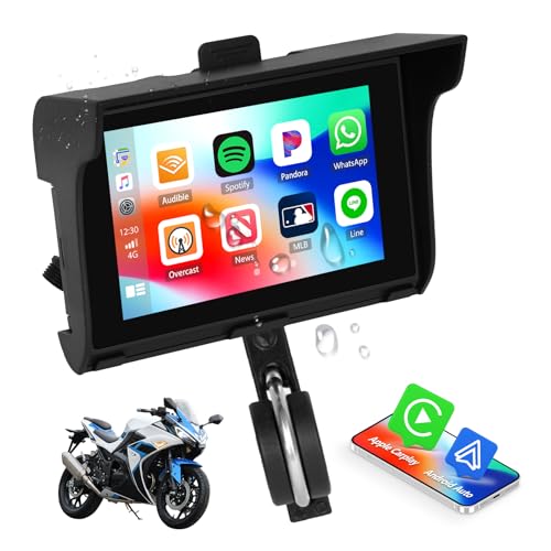 CAMECHO Portátil Carplay Pantalla para Moto con Inalámbrico Carplay Android Auto, Pantalla táctil de 5' con Manos Libres Bluetooth, Impermeable IP68, Airplay, Mirror Link, Siri, EQ/USB/TF/AUX