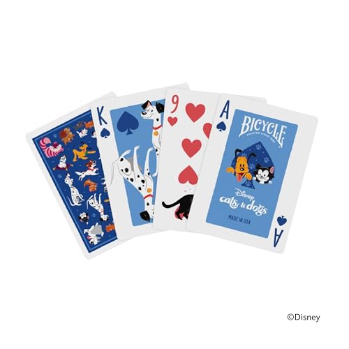 Image of Bicycle Disney Cats and Dogs Playing Cards Lady Tramp Chesire 1 Deck | Disney dogs in black suits cats in red, Ensemble card back with Dalmatians Lady and Tramp and Cheshire Cat