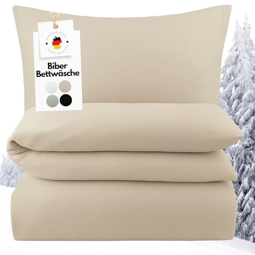 Carpe Sonno Biber Bettwäsche 155x220cm Beige [Made in Germany] - 100%...