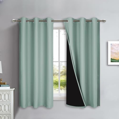 Image of NICETOWN 100% Blackout Lined Curtains, Seafoam Green, 1 Pair, 42 inch Width x 63 inch Length Each Panel, 2 Thick Layers Completely Blackout Window Treatment Panels Thermal Insulated Drapes for Kitchen
