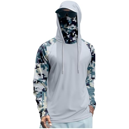 Men Camo Hooded Sun Shirt Summer Camo Clothes Hiking Big and Tall Gym Hoodie Seatech Hooded Shirt