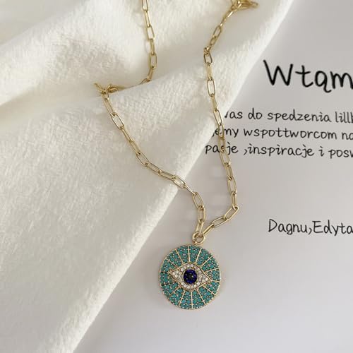 Obidos 14k Gold Plated Evil Eye Pendant Necklace for Women 18-20Inch,Round Circle Disk Minimalist Jewelry4