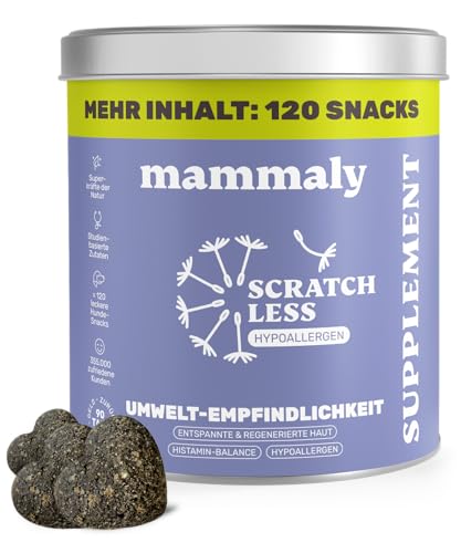 7-in-1 Hanföl-Leckerli für Hunde - Scratch Less 120 Snacks (350g) von mammaly - mit Zink, Bierhefe, PEA - kann Deinem Hund bei saisonalen & ganzjährigen Allergien und Juckreiz unterst.