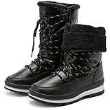 HEAWISH Women’s Winter Snow Boot Fur Lined Mid Calf Warm Boots(Black, US8.5)