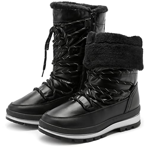 HEAWISH Women’s Winter Snow Boot Fur Lined Mid Calf Warm Boots(Black, US7.5)