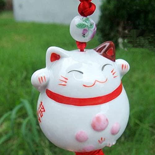 Pendentif Rétroviseur Voiture,Pendentif Voiture Chat Chanceux,Ornement Suspendre Maneki Neko Chinois en Céramique Chanceux,Pendentifs Chat De Fortune Accessoire Intérieur Charme,C Cover