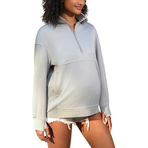 Bhome Maternity Sweatshirt Half Zip Active Maternity Shirt Long Sleeve Cover