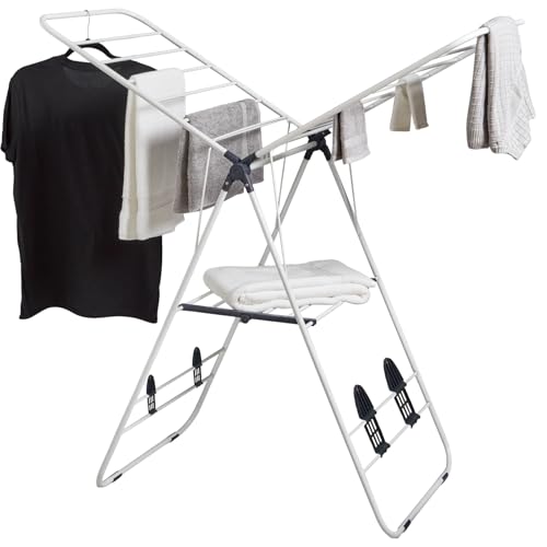 Reviews de secador de ropa los mejores 10. 49 WULAR Tendedero Plegable de Ropa 142 x 59 x 94 cm con Alas Ajustables, Drying Rack Interior y Exterior con Zapatero, Secador de Ropa Metal Portátil Ahorra Espacio para Balcón y...
