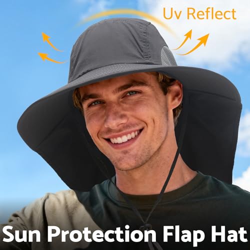 Image of NPJY Sun Fishing Hats with Neck Flap for Men Women UV Sun Protection Safari Hat Wide Brim Bucket Hat