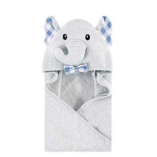 Image of Hudson Baby Unisex Baby Cotton Animal Face Hooded Towel, Gingham Elephant, One Size