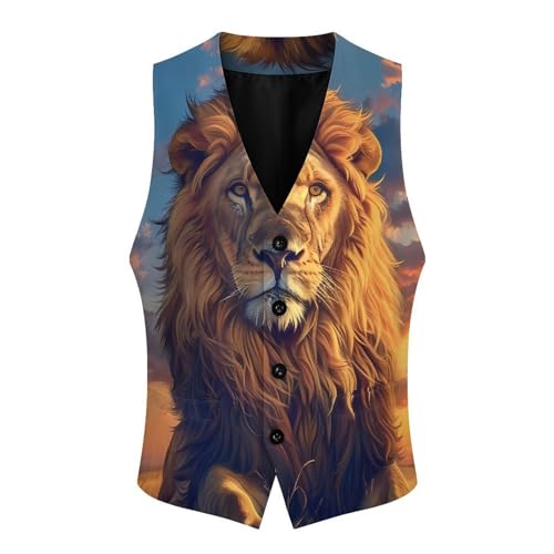 Adult Male Lion Sunset Novelty Men's Suit Vest Funny Formal Dress Vests Business Waistcoat3