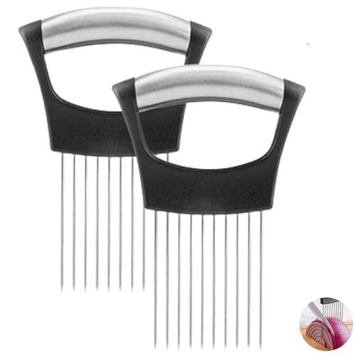 Hfpengzan 2Pc Onion Slicer Holder, Onion Holder for Slicing, Lemon Slicer Onion Cutter for Slicing, Vegetable Cutter for Potato and Tomato, Food Slicer Assistant Tool for Slicing Fruit Lemon and Meat