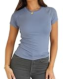 Abardsion Women Casual Raglan Sleeve Crewneck T Shirts - 2025 Summer Basic Activewear Slim Fit Going Out Tops(Haze Blue, S)