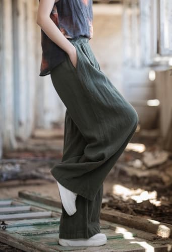 Minibee Women's Cotton Linen Palazzo Pants Wide Leg Casual Baggy Loose Lounge Trousers with Pockets3