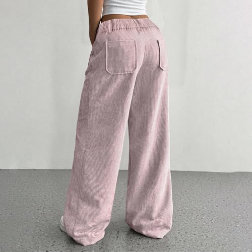 Womens Corduroy Pants Baggy Elastic High Waisted Wide Leg Trousers Casual Comfy Lounge Palazzo Pants with Pockets3