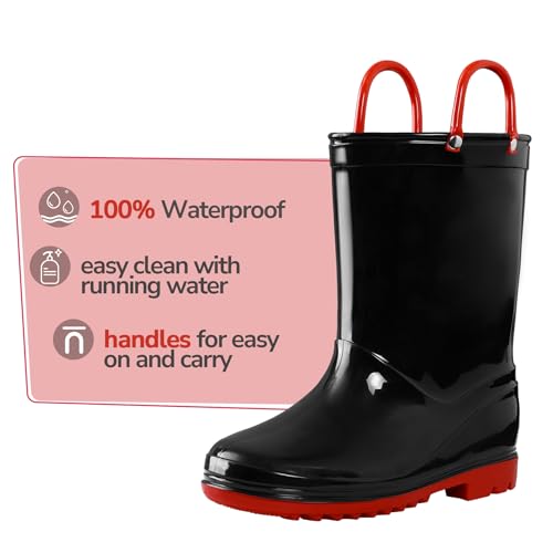 K KomForme Girls Boys Rain Boots Waterproof with Easy on Handles for Toddler/Little Kid/Big Kid2
