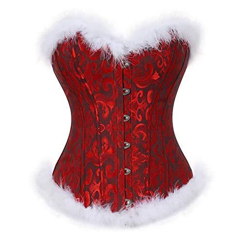 frawirshau Christmas Corset Santa Lingerie for Women Santa Costume Sexy Bustier Corset Top Red and Black S