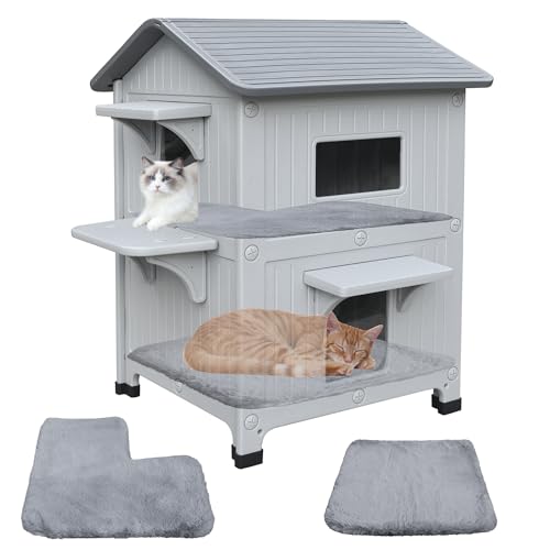 Maison d'extérieur pour chat avec tapis isolant et double porte de secours - 2