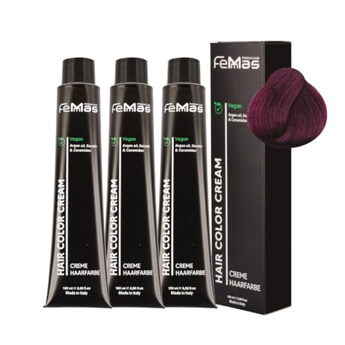 FemMas Haarfarbe 3x Mittelblond Violett Intensiv 7.22 I Creme Haarfarbe mit Arganöl, Keratin & Ceramiden I dauerthafte Haarfärbung oder Tönung für strahlende Farbergebnisse I 100 ml