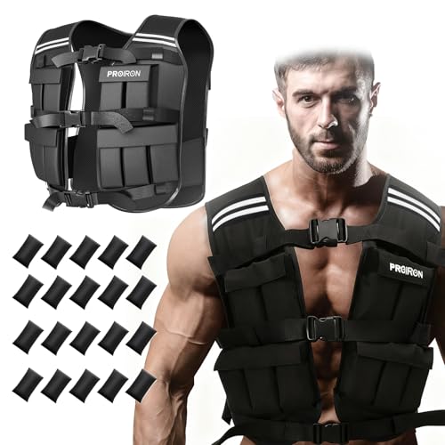 PROIRON Adjustable Weighted Vest 10kg, 20 Weight Packs, Weight Jacket Men Women with Reflective Stripe for Running Strength Training Workout Jogging Walking Home Gym Fitness Cardio Weight Loss, Black