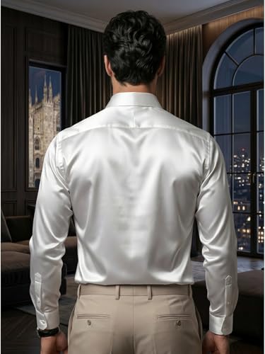 Image of DEELMO Men's Stylish Solid Satin Casual Shirt for Men Full Sleeves| Poly Satin Silk Shirt