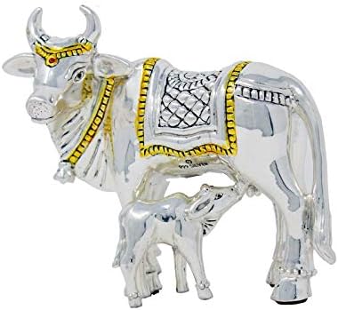 PRD CARATCAFE Pure Silver 999 Statue Kamdhenu Cow with Calf ,BIS Hallmark Certified for Puja Temple Good Luck Gift & Home Decor { NET WT 55 - 60 GMS Pure Silver} Symbol of Prosperity & Wellness