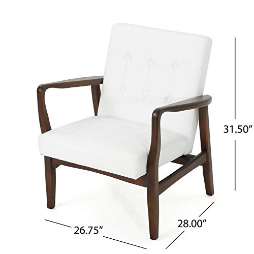Gdf Studio Conrad Mid Century Modern Faux Leather Club Chair With Wood Frame, White And Dark Espresso #TOP2