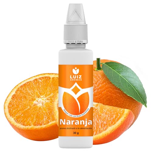 LUIZ AROMAS | Saborizante Naranja - Saborizante Alimentario en Gotas para dulces de Hornear, Tartas, Bizcochos y Pasteles | Producto Vegano sin Azucar y sin Calorías (30g)