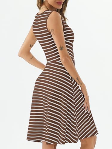 Image of PerZeal Women's Summer Casual Dresses 2025 Sleeveless Striped Mini Dress High Waisted A Line Party Dresses