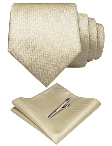 Image of RBOCOTT Mens Woven Tie and Pocket Square with Tie Bar Sets Solid Necktie