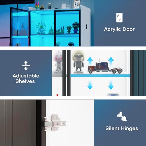 Display Cabinet with Doors, 5 Tier Display Case with LED Lights&Adjustable Shelves for Collectibles, Book, Curio Cabinet with Body Sensor, White by HWB - Image 7