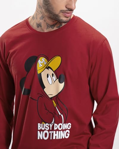 Image of Bewakoof Men's Mickey Graphic Printed 100% Cotton T-Shirt - Regular Fit, Round Neck, Full Sleeves