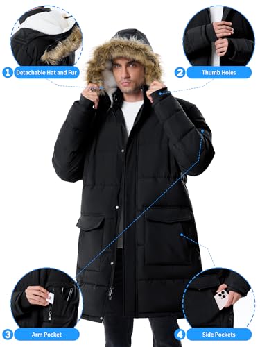 Image of Winter Coats For Men Winter Jackets Water Resistant Warm Thicken Puffy Hooded Insulated Thicken Parka Coat