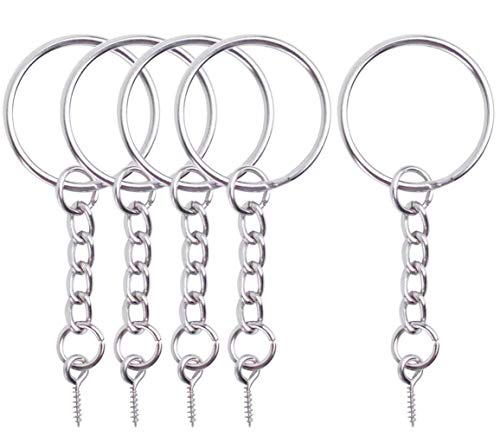 10 ANNEAUX PORTES CLES CLEFS METAL ARGENTE 20 mm AVEC CHAINETTE ET TIGE A VIS - CREATION PERLES Cover