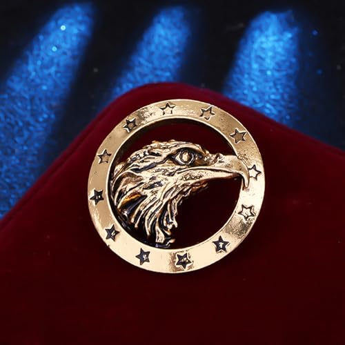 Image of HETICA Vintage Brooch - Gold Eagle Pentagram Round Fashion Brooch for Men Women