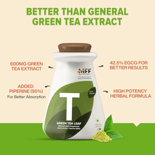Image of MyFitFuel Green Tea Extract (90% Polyphenols, 42.5% EGCG) with Piperine 95%, (600mg), 90 Capsules