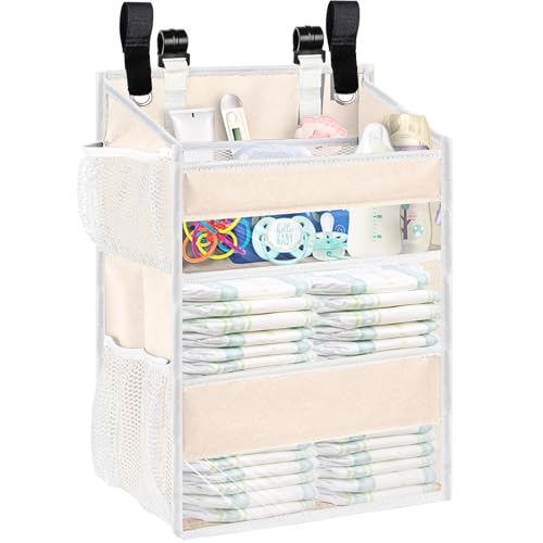 Image of Ofiray-home Hanging Diaper Organizer for Changing Table,Cribs,Car,Playard or Wall & Nursery Organization - Spacious & Durable 2-Tier Diaper Organizer- Hold 90+ Diapers, Won't Deform, Beige