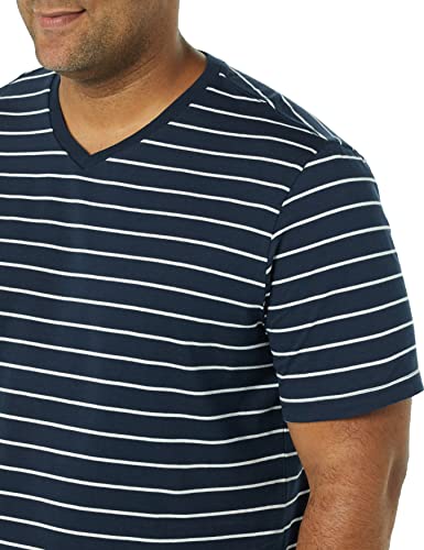 Amazon Essentials Camiseta de manga corta con cuello en V para hombre, ajuste regular, paquete de 2 (disponible en tallas para grandes y altos), color gris jaspeado/rayas azul marino, talla XXL