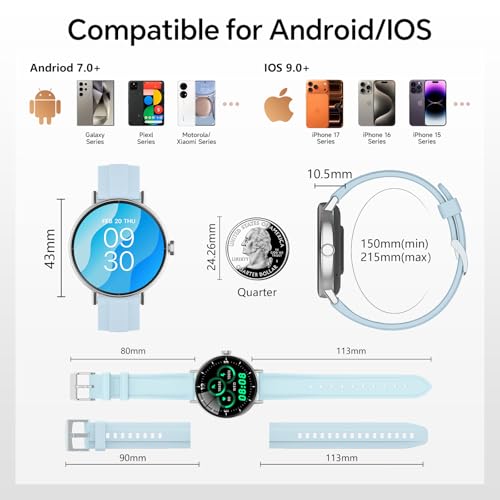 Image of Smart Watches for Men Women,Smartwatch for iPhone /Samsung /Android,(Answer /Make Call),1.57 inch HD 43mm Fitness Tracker with Heart Rate /SpO2 /Sleep Monitor,IP68 Waterproof,110+ Sport Mode,with 2 Bands