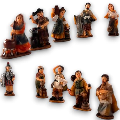 Generico Set di 10 Pastori per Presepe 5 cm, Disponibile in 2 Varianti, Figure Tradizionali in Resina Dipinta a Mano – Personaggi del Presepe, Artigianali, Presepio Natalizio (Modello 2, 5 cm)