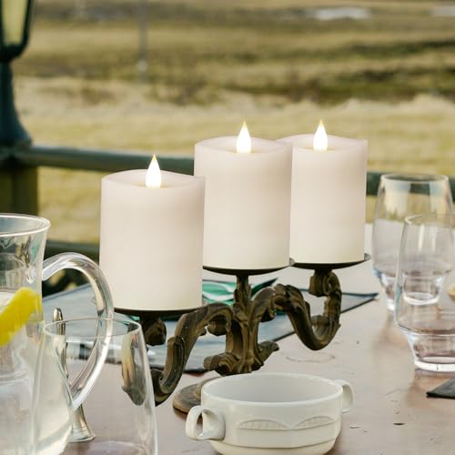 Image of 3x4 Flickering Flameless Candles Set of 3,Real Wax Pillar LED Battery Candles,with Timer,4 inch Flameless Candles with Remote,for Holiday Home Decor,White