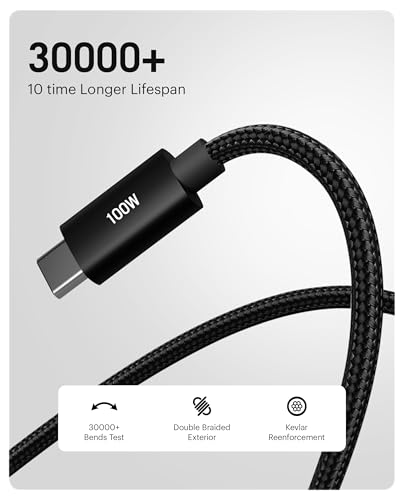 Image of DailyObjects SURGE Kevlar Core USB-C 100W Charging Cable|USB Type-C|Fast Charging,480Mbps Data Transfer,Data Sync|Compatible with Android & iOS Smartphones,Earphones,Tablet /Ipads,Macbook,Black