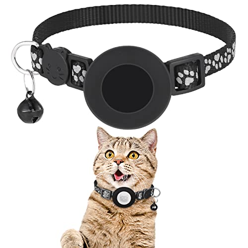 Fingertoys Collier pour Chat, Réglable Réfléchissant Collier avec Support Etanche Airtag pour Chiot, Chaton(Airtag Non Inclus) Cover